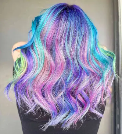 Vivid Blue-Pink-Purple Mermaid Color for Medium Locks