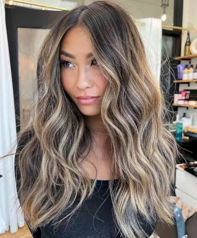 Long Sandy Brunette Balayage Tones