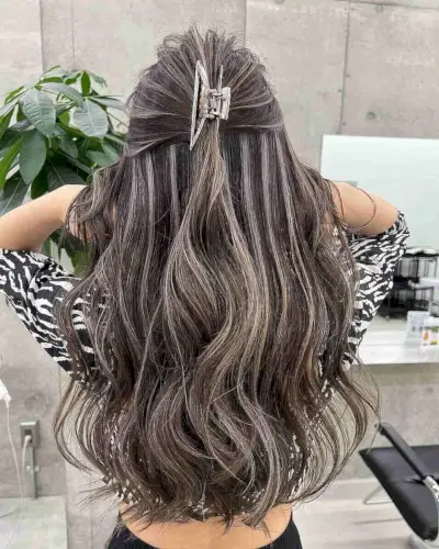 Ashy Brown with Ash Silver Balayage Highlights
