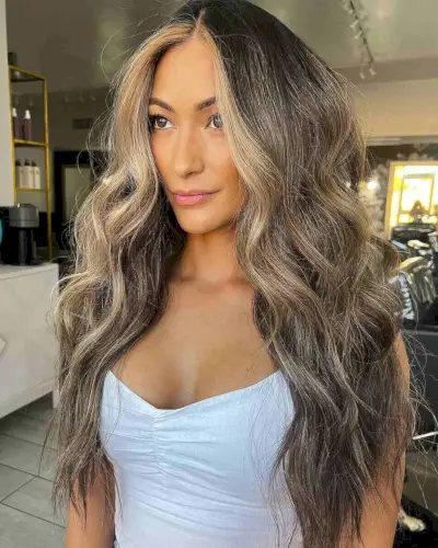 Ashy Brown Balayage with Blonde Money Piece
