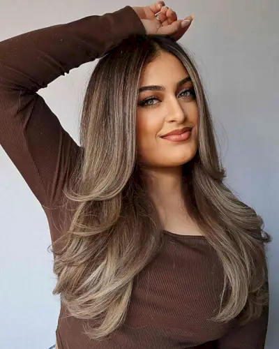 Demi-Permanent Brunette Balayage for ladies with long layered hair