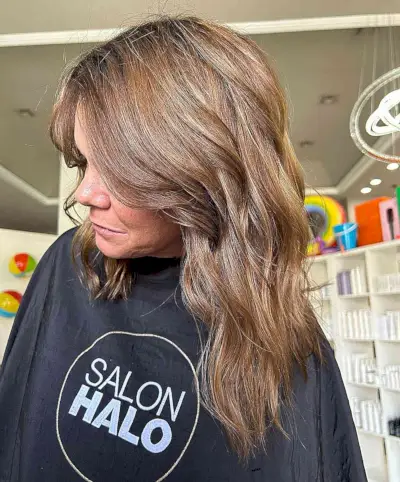Mid-length Light Brown Hair with Textured Ends for 60-year-old Women