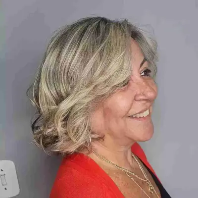 Neck-Length Light Blonde Bob with Face-Framing Layers for Older Ladies 60 and Up