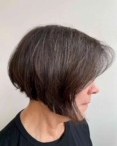 Dark Brown Short Angled Bob for Older Women Aged Sixty