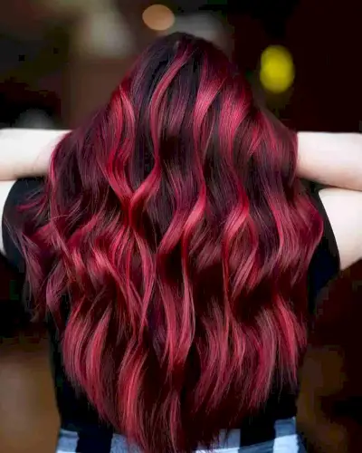 Romantic Red Highlights for dark hair