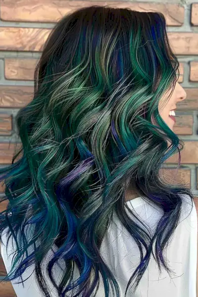 Peacock rainbow hair coloring