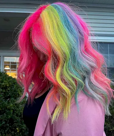 Chunky Rainbow Streaks in Hair