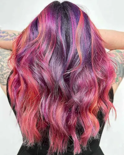 Tropical Sunset on Long Wavy Hair
