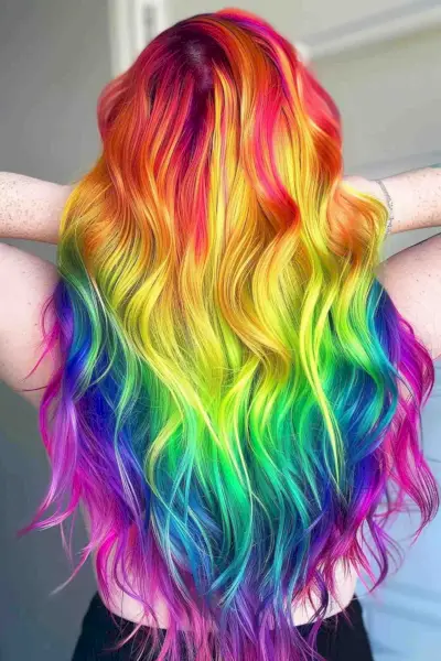 Bright color melt rainbow hair