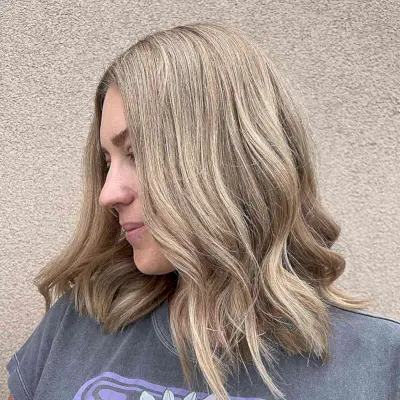 Soft Sandy Blonde Partial Highlights on Medium Hair