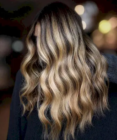 Bright Light Honey Blonde Balayage for women with wavy long hair