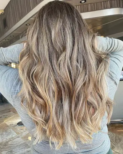 Long Dimensional Dark Beige Blonde Balayage Highlights