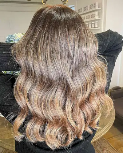 Soft Dark Blonde Balayage on Mid Back-Length Light Brown Hair