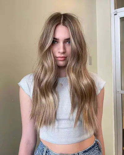 Sun-Kissed Dark Blonde Balayage Hair for Long Choppy Hair