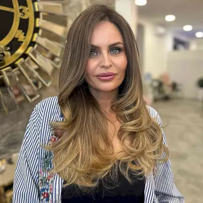 Darkened Blonde Balayage hair color for long hair