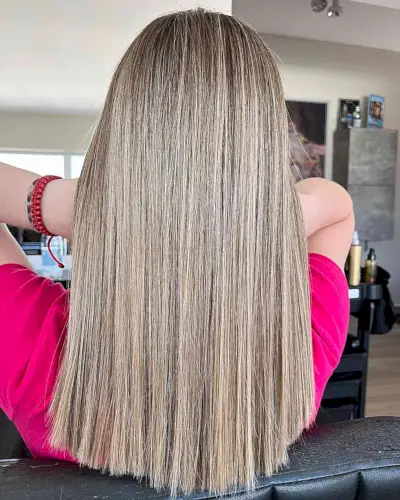 Long Dark Blonde Balayage Straight Hair with Textured Ends