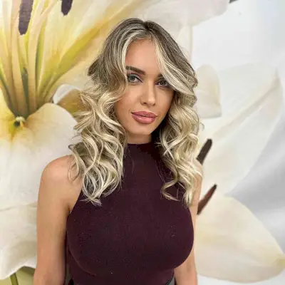 Balayage with a Swoop Bang on Medium-Length Hair