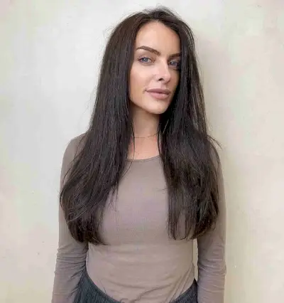 Long Dark Brown Straight Hair with a Side Part