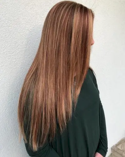 Deep Brown hair with Red and Blonde Highlights