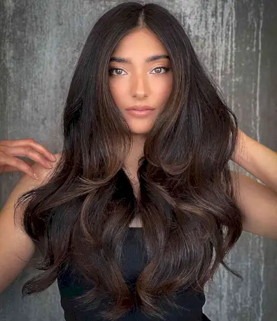 Very Rich Dark Chocolate Brown Hair for women with long hair and a middle part