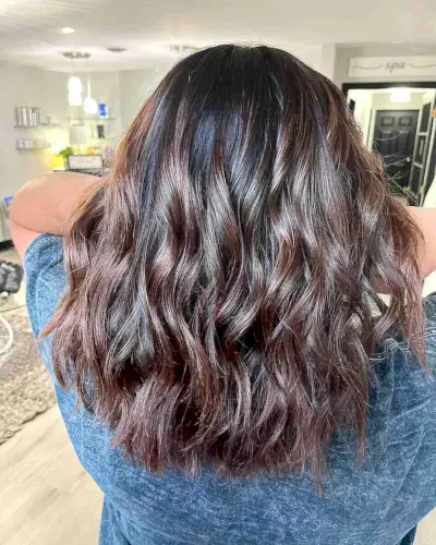 Mid-Length Brunette Hair with Subtle Burgundy Tones