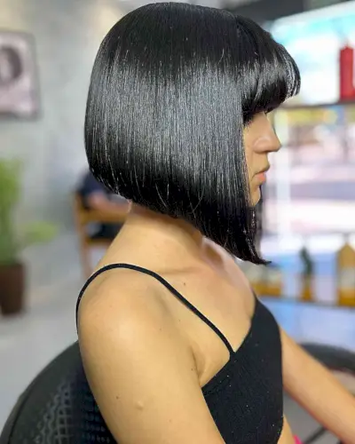 Straight Jet Black A-Line Bob with Bangs