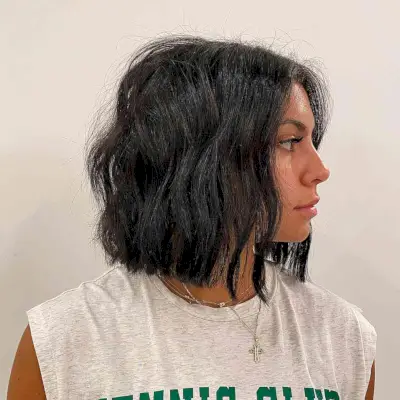 Jet Black Tousled Wavy Bob