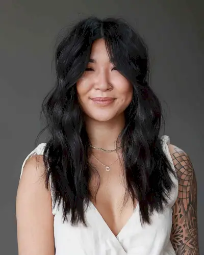 contrasting jet black hair color