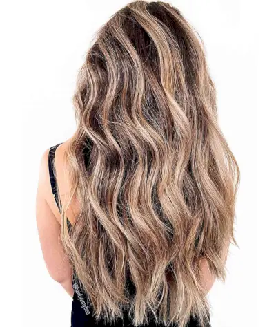 Blonde Chunky Balayage Highlights on Dark Brown Waves for Long-Length Hair