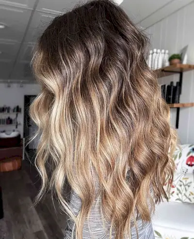 Blonde Money Piece and Light Brown Highlights Balayage on Long Dark-Rooted Hair