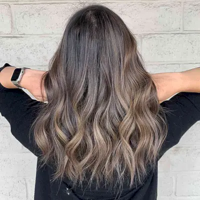 Soft Ash Brown Balayage Ombre Long Hair with Choppy Ends