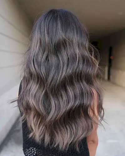 Cool Ash Brown Balayage with Long-Length Soft Waves