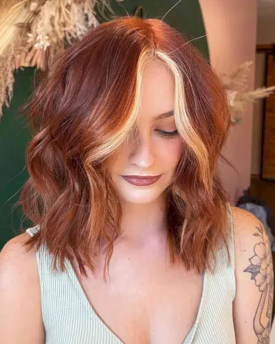 Shoulder-Length Pumpkin Spice Lob with Blonde Money Piece