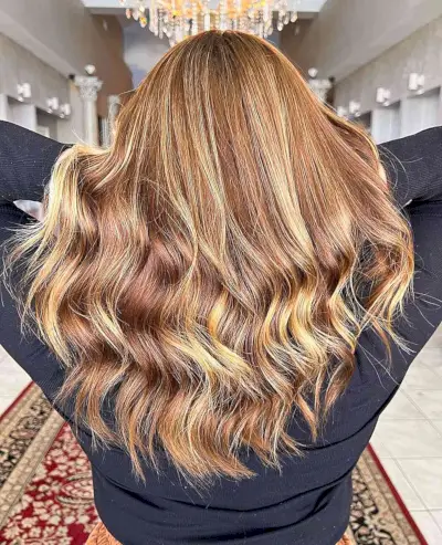 Honey Pumpkin Spice Medium Hair with Blonde Highlights