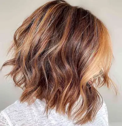 Pumpkin Spiced Gingerbread Caramel Hair Color for Neck-Length Textured Bob