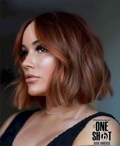 Deep Auburn Short Bob with Subtle Pumpkin Spice Tones