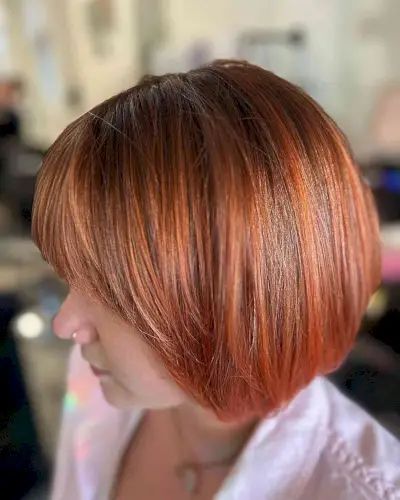 Glossy Pumpkin Spice Red Bob with Bangs