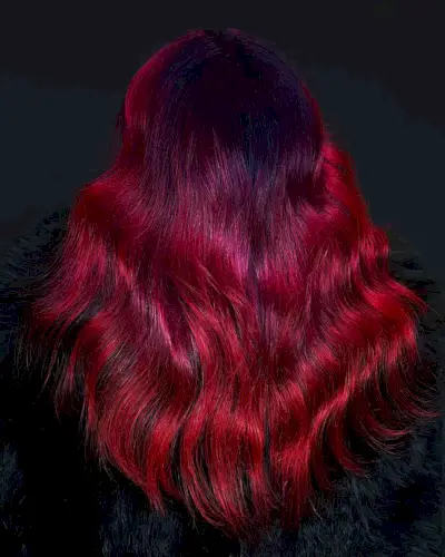 Vivid Black Roots to Red Balayage Ombre