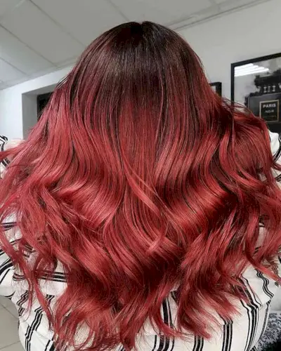 Dark Cherry Red Balayage with Dark Roots