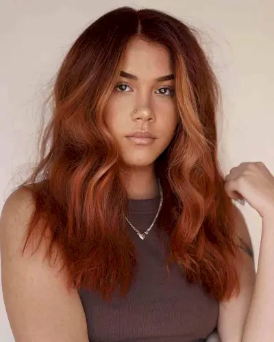 Medium-Length Shag with Red Balayage