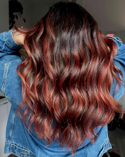Black and Dark Red Balayage Color