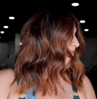 Brick Red Balayage Wavy Bob