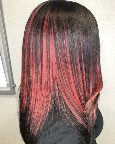 Dark Black Hair with Bright Red Highlights