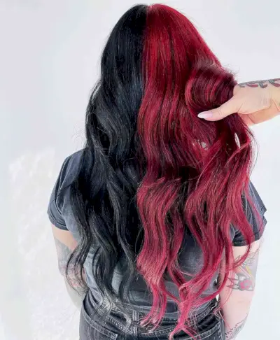 Half Black Half Cherry Red Long Hair