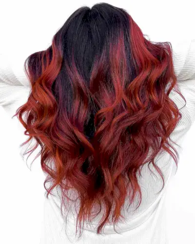 Red Balayage with Black Roots