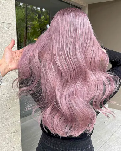 Long Dusty Pastel Pink Hair color for ladies with straight hair