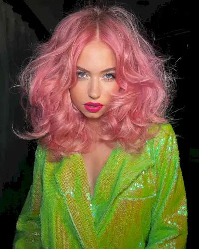 Glossy Pastel Pink Blowout with a Middle Part