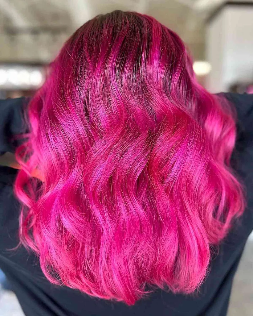 Cabelo Balayage Rosa Neon para meninas com cabelos longos e ondulados' title=