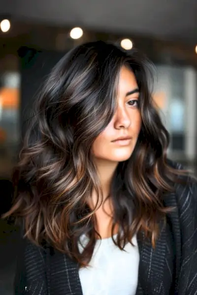 タフィーのハイライトが入った黒茶色の髪の色。