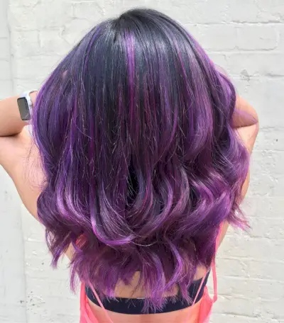 Balayage on Dark Hair with Purple Highlights